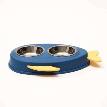 Metal dual bowl on a plastic base 2 x 160 ml, 35 x 23.5 x 5 cm, blue-1