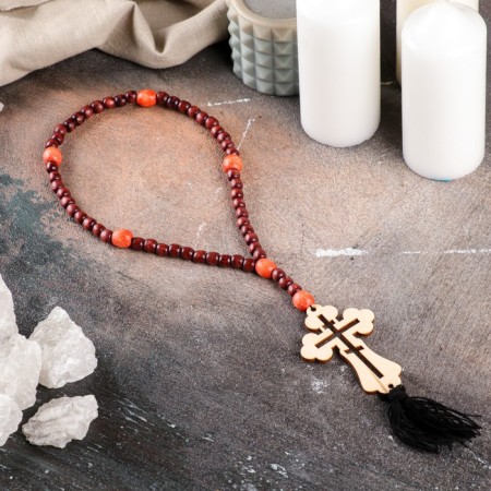 Wooden rosary, with a cross, 40 cm, mix-5