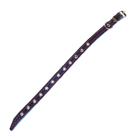 Leather collar on synthetic winterizer, dimensionless, 37 x 1.5 cm, Osh 21-31 cm, blue-2