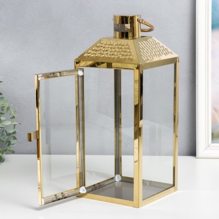 Summary Metal "Rectangular Lantern" set 2 pcs gold 18x18x42, 14x14x34 cm-4