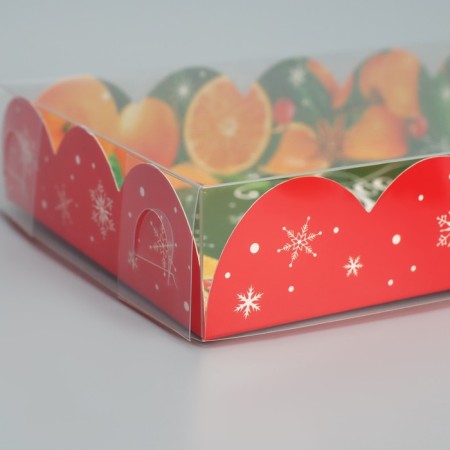 Box for confectionery with PVC lid "Mandarins", 10.5 x 21 x 3 cm, New Year-3