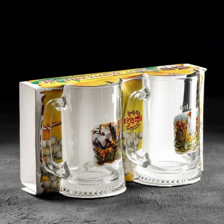 A set of beer mugs "Okhota-fish", 500 ml, 2 pcs, drawing mix-3
