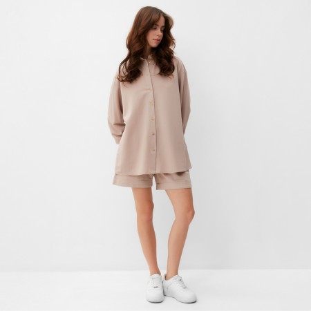 Women's costume (shirt, shorts) minku beige color, river 48-2