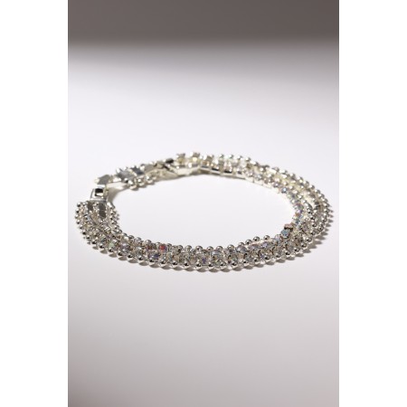 Bracelet with rhinestones “shine” thread in circles, rainbow color in silver, 18cm-1