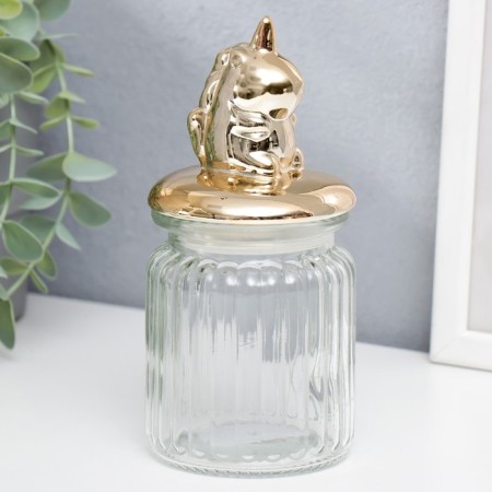 Casket glass, ceramics "Golden Unicorn" 14.5x8x8 cm