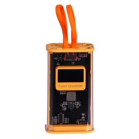 External battery CRR-30, 10,000 mAh, 2USB, 3A, display, QC, Cablepy-C+Lightning, yellow-2