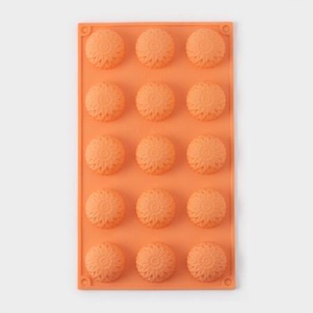 Silicone form for baking "Flowers. Chrysanthemum ", 29 × 17 × 2 cm, 15 cells, orange color-1