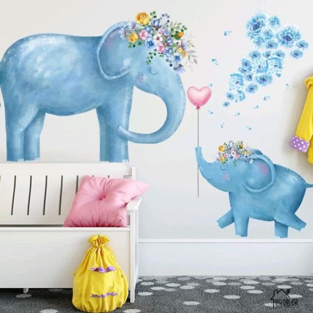 Interior plastic sticker "Blue Elephants" 60x90 cm