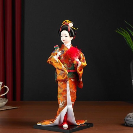 Collectible doll "Geisha in an orange kimono with a fan" 22.5 cm-5