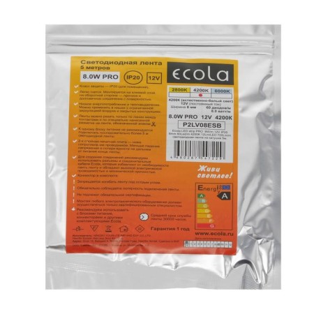 Ecola Pro 5 m, IP20, SMD2835, 60 LED/m, 8 W/m, 12 V, 4200K LED strip-6