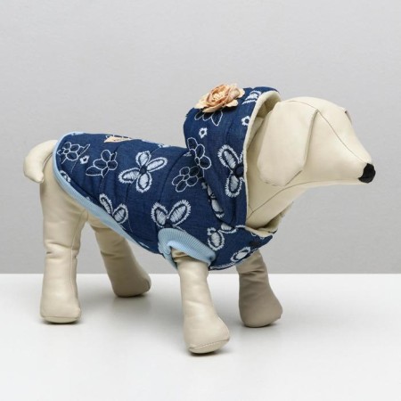 Jacket for dogs with flowers, XL (DS 35 cm, Osh 32 cm, og 49 cm), dark blue