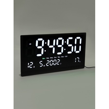 Electronic wall clock, calendar and thermometer, 47.5 x 25.3 cm, white numbers 10.8 x 5.3 cm 10766-3