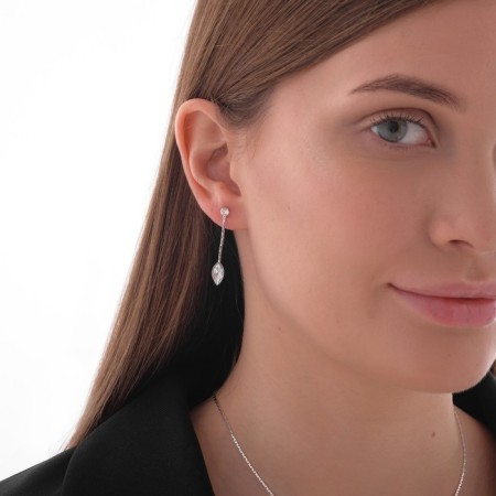 Set 2 objects: earrings, necklace "sophistication" a winter flower, white in silver, 40cm-6