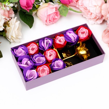Soap roses of colored shades and a gold rose, set