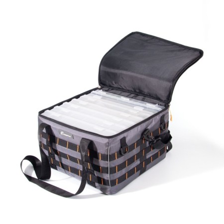 Bag Fisheries Base Lure Bag XXL, 38x38x25 cm, gray color + 7 boxes Luno 28-3