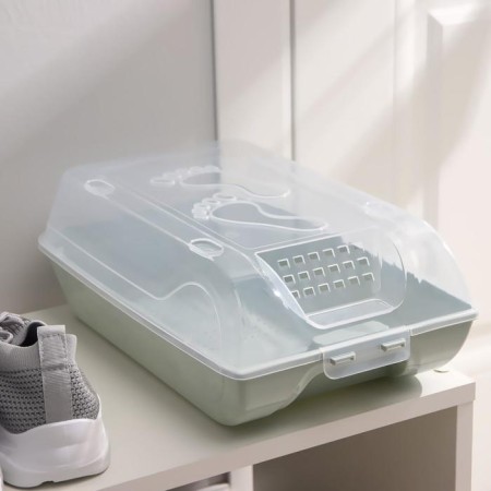 Box for storing shoes with a lid "Traces", 37 × 22 × 14 cm, color gray-blue-3