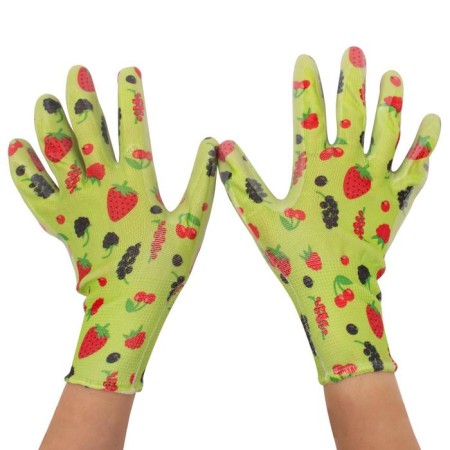 Garden gloves, polyester, with nitrilum coating, size 9, "berries", Garden show