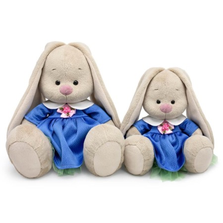 Soft toy "Bunny Mi", in a blue dress with roses, 23 cm-3