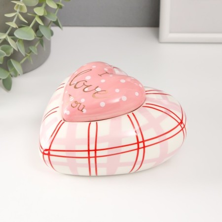 Coramics box "Pink heart in peas, in the cell" 15.7x15.3x8.2 cm-1