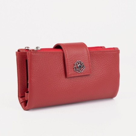 Women's wallet on a button, with a pen, red color