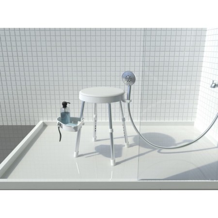 Apollo seat for the bathroom, with a holder, shelf, aluminum, plastic, d = 36 cm, white color