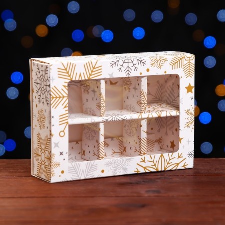 New Year. Box under 6 sweets "Snowflakes", 13.7 x 9.8 x 3.8 cm, confectionery packaging-1