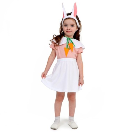 Carnival costume "Bunny White", plush, pelerin, skirt, headgear, height 122-128 cm