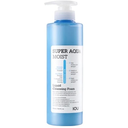 The face is moisturizing with the IOu Super Aqua Moist Liquid Cleansing Foam dispenser