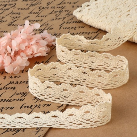 Knitted lace, 25 mm × 15 ± 1 m, beige color
