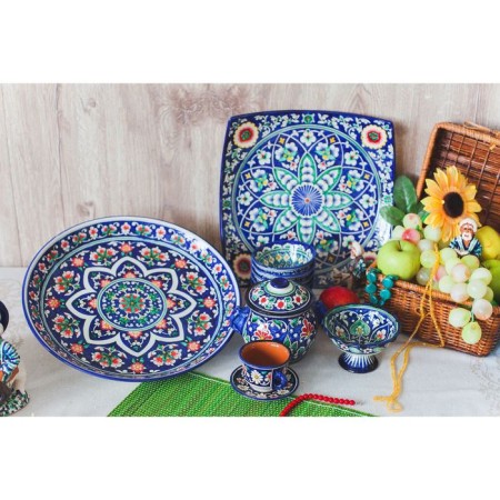 Candy of Rishtan ceramics "Flowers", 13 cm, blue-5
