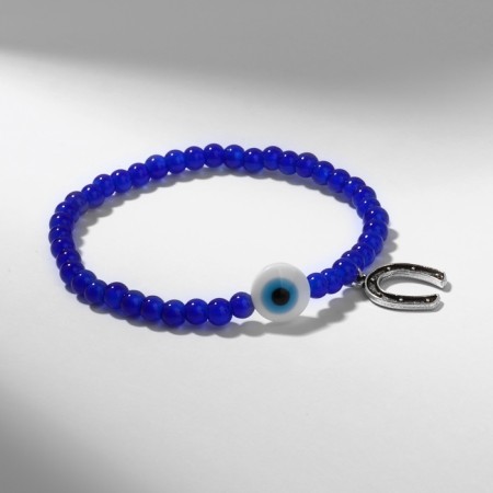 Bracelet amulet "Eye" horseshoe, blue color in silver, 6 cm-1