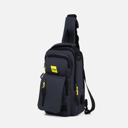 Male sling bag from textiles, with USB, gray color