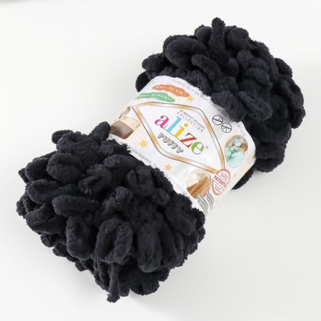Yarn "Puffy" 100 % micropoliester 9m/100g (60 black)-1