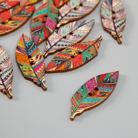 Button wood for creativity 2 punctures "Fogger with patterns" set of 16 pcs mix 4.2x1.4x0.2 cm-1
