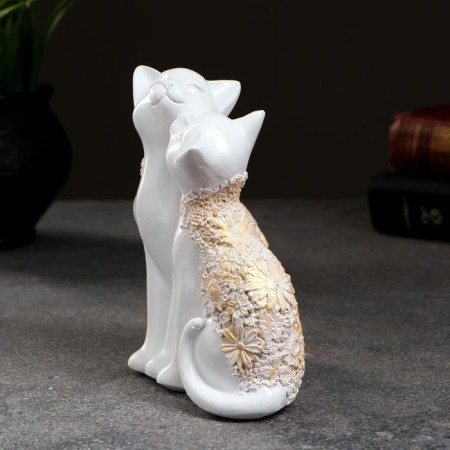 Figure "Cat and Cat" White with gold, 14x13cm-4