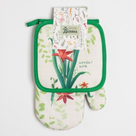 Kitchen set of the share "Lovely Life": a take -off 17x17 cm, mittens 26x16 cm, 100% p/e-3