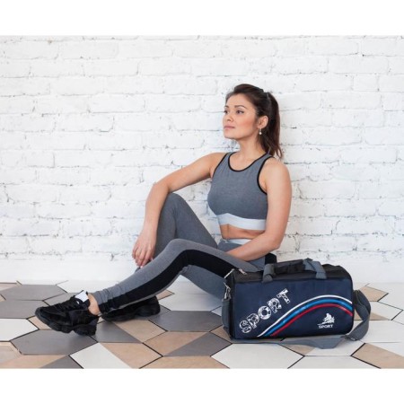 Sports bag with lightning, long belt, dark blue/black color-6