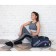 Sports bag with lightning, long belt, dark blue/black color