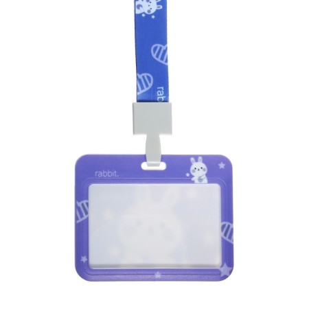 Badge horizontal external size10 x 7.8 cm, internal size 5.2 x 8.2 cm, tape 42 cm, with a bunny pattern