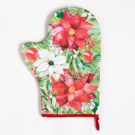 Kit kitchen Christmas Red Flowers mittens of 20x28cm, 19x19cm severity, 100% cotton-1