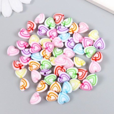 Beads for creativity plastic "Triple heart" Multi -colored set 20 g 0.7x1.1x1.1 cm