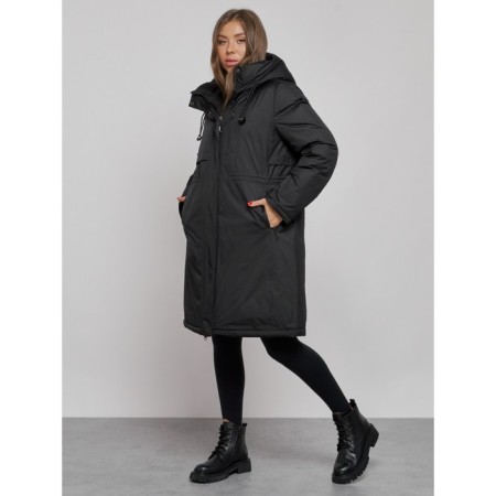 Coat insulated winter female, size 50, black color-1