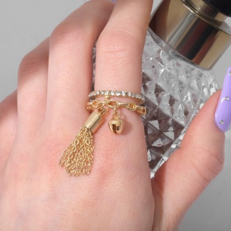 Ring "Brush" with bead, white color in gold, dimensionless-2