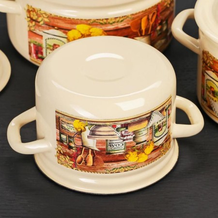 Set of pan "rural motive", 3 subjects: 2 l, 3 l, 5 l, enameled covers, induction-2