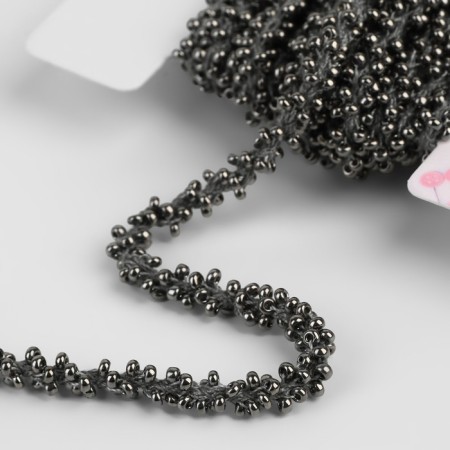 Decorative braid with beads, 6 mm, 2.7 ± 0.5 m, gray color-1