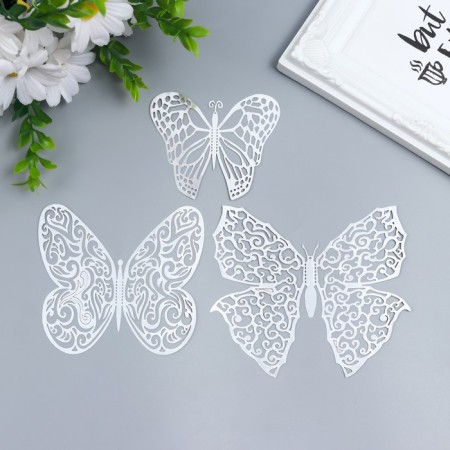Plastic sticker "Babochi silver" set "set 12 pcs 12 cm, 10 cm 8 cm