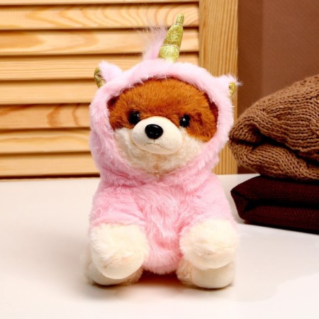Soft toy "Dog", in a suit of a unicorn, 18 cm, pink color-3