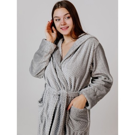 Women's robe with a hood, size 46, silver color-2