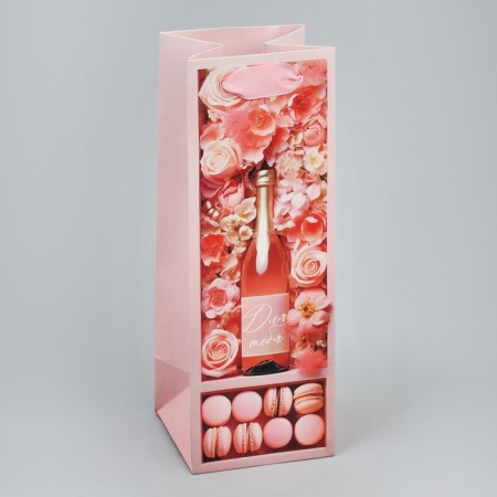 Gift package for a bottle, packaging, “pink mood”, 9 x 25 x 8.9 cm-1