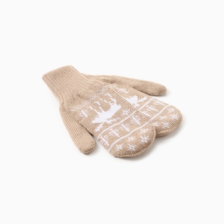 New Year. Double female mittens "deer", light brown color, river 18